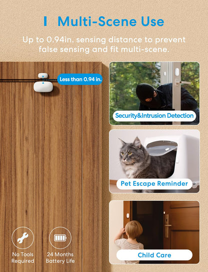 Meross Smart WiFi Door & Window Sensor Kit, Support Apple HomeKit, Alexa, SmartThings, Mini Wireless Detector Burglar Alert, 328ft Range, Home Automation for Security & Kid Safety, Meross Hub Included