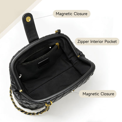 Joryin Formal Evening Bag Woven Shoulder Bag. Black Clutch Purses for Women Wedding. Dumpling Bag Crossbody Handbag Dress Purse Vegan Leather.