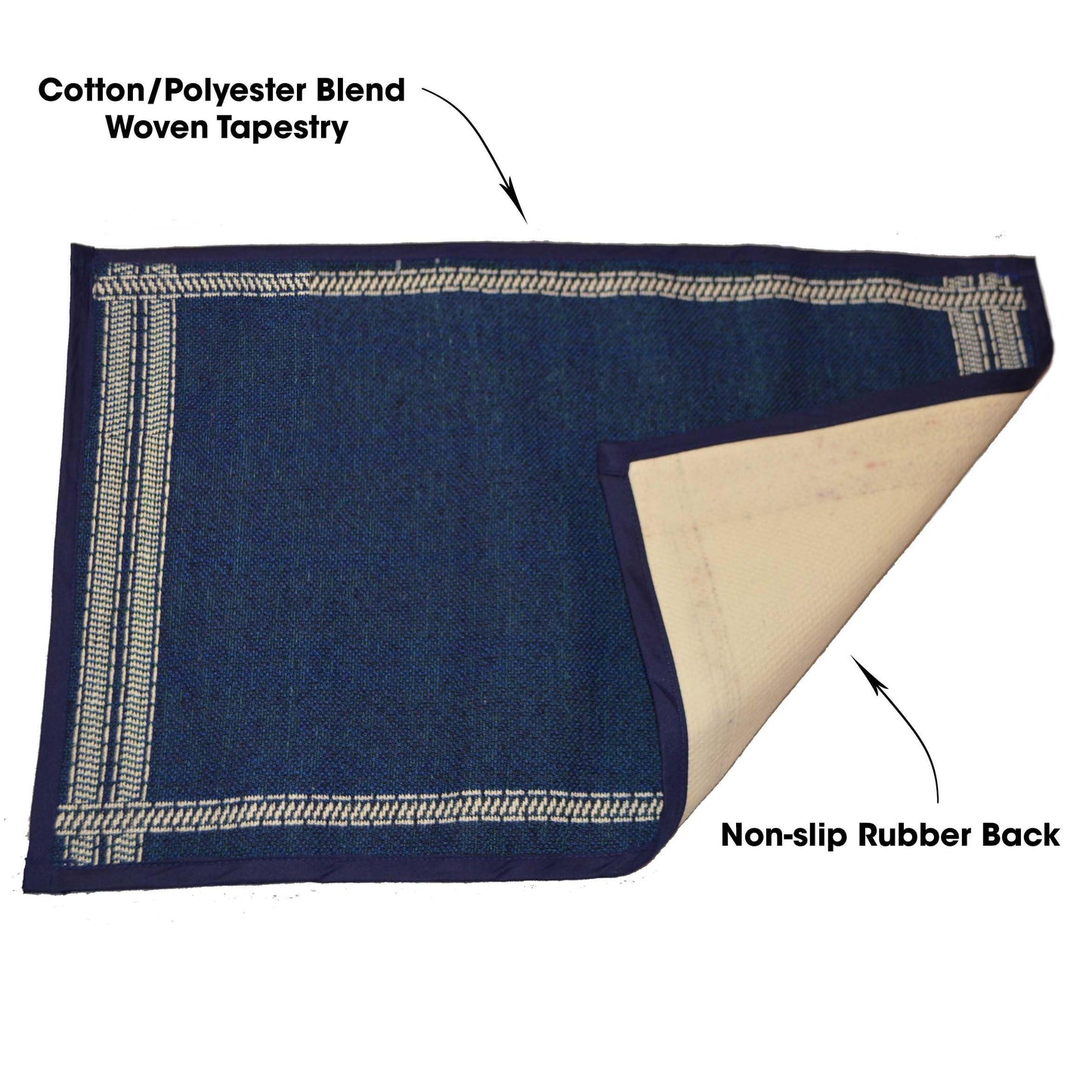 PetRageous 16025 Mattress Ticking Drink Tapestry Dog and Cat Non-Skid Machine Washable Mat for Pet Feeding Areas with Rubber Backing 13-Inch by 19-Inch for Dogs and Cats, Blue