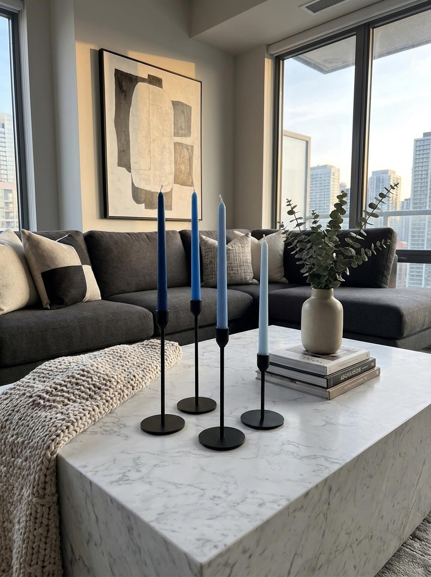Homeology 10" Classic Taper Candles, Blue Shades, 12-Pack, 7-8 Hours Long Burning, Unscented Tall Candlesticks
