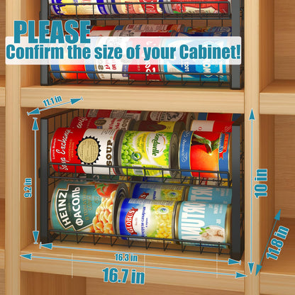 JKsmart 2-Tier Stackable Can Rack Organizer for Pantry, Adjustable Can Dispenser Holds Up to 62 Cans, Can Storage Holder for Various Ounces of Canned Food Soda Drinks, Black, 2 Pack (Petent Pending)