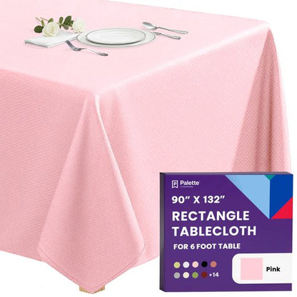 Gee Di Moda Rectangle Tablecloth - 90 x 132 Inch Pink Table Cloth for 6 Foot Tables with Floor-Length Drop - Heavy Duty Washable Fabric for Holiday Party, Dinner, Weddings & Baby Shower