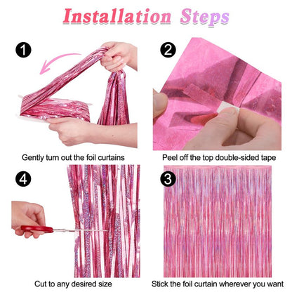 2 Pack Glitter Pink Backdrop, 3.28 FT x 7.05 FT Birthday Party Decorations, Laser Pink Fringe Curtains Foil Streamer Tinsel, Pink Curtains Photo Backdrop Happy Birthday Valentines Day Backdrop