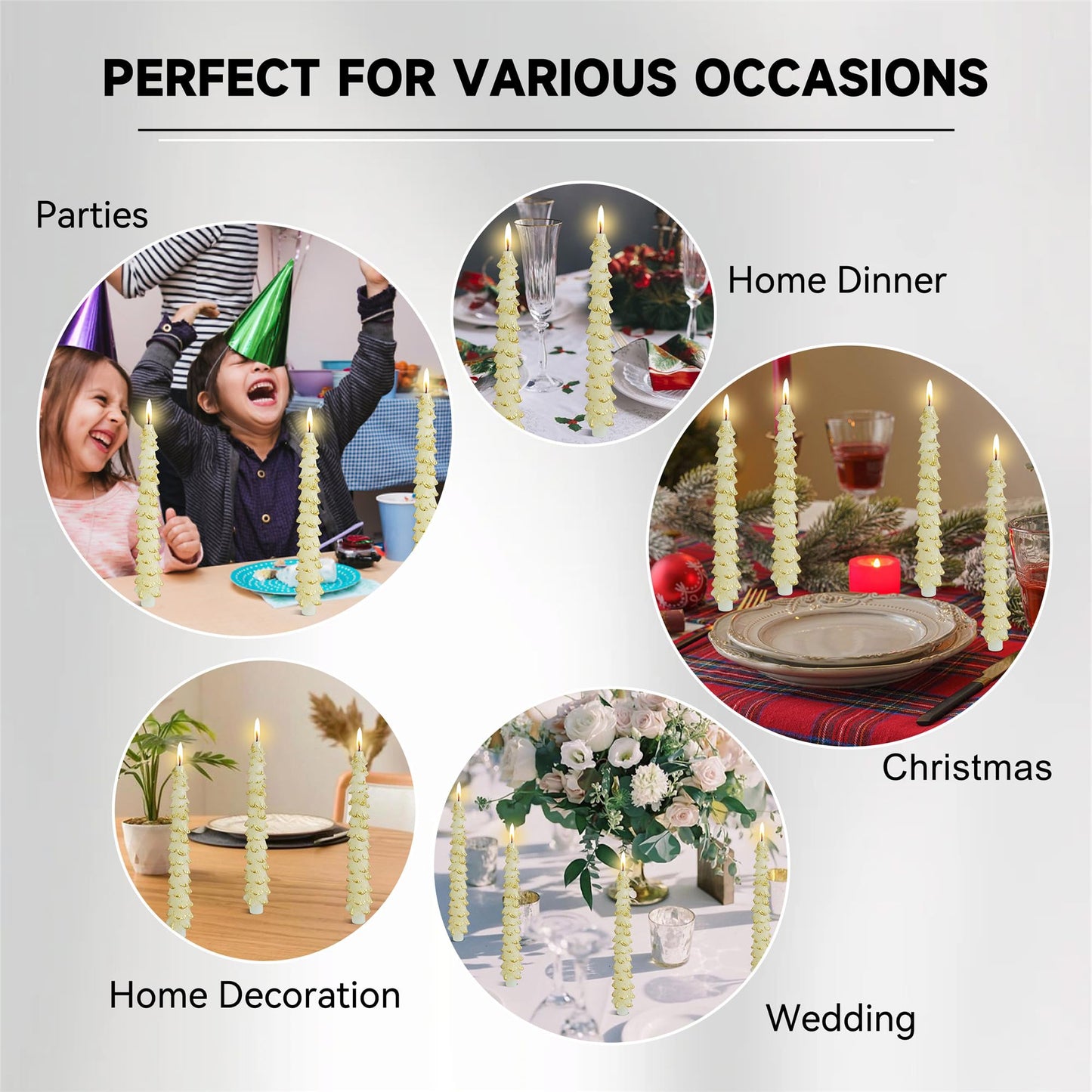 Gedengni Christmas Tree Taper Candle White Candlesticks - 10inches Unscented Tree Shaped Candles Decorative Tapered Candles for Holiday Xmas Party Dinner Table,W