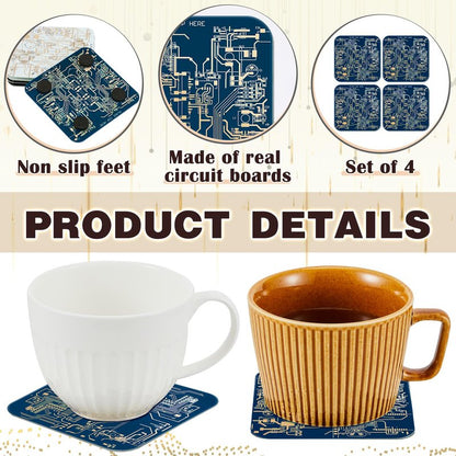 Nuenen 4 Pcs Circuit Board Coasters for Drinks PCB Coasters Immersion Gold Circuit Board PCB Design Engineer It Gift for Party Bar Office Geek Nerd Engineer Dad Gift Men(Classic Style,Blue)
