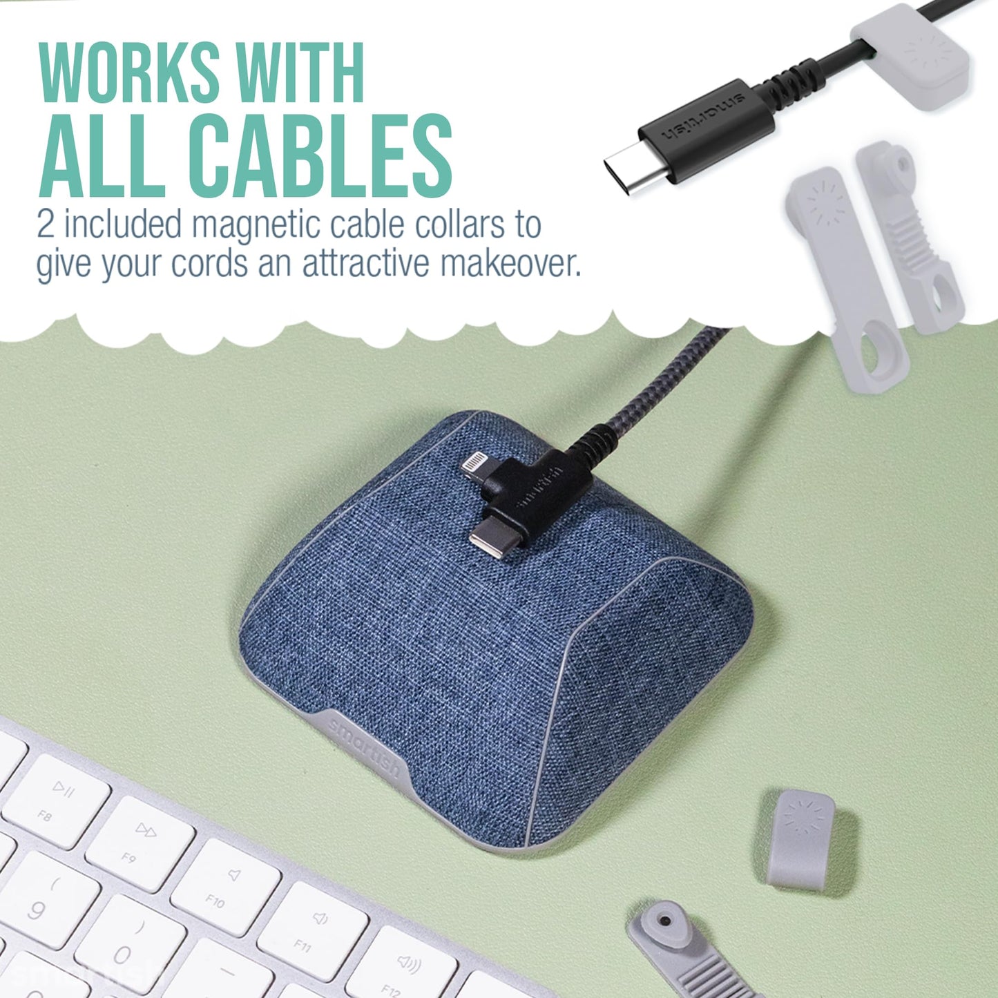 Smartish® Magnetic Cord Holder - Cable Wrangler Organizer with Magnet Clips for Charger Management on Desktop, Nightstand, or Side Table for All Cables, USB-C, Lightning Cables - Lightly Toasted Beige