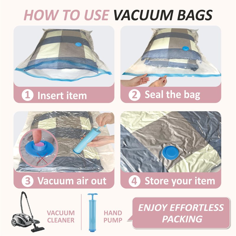Cozy Essential Vacuum Storage Bags, 80% Compression Vacuum Seal Space Saver Plastic Packaging Bags for Clothes, Blankets, Pillow, Bedding, Comforters, Sealer Clothing Storage,6 XXL Jumbo