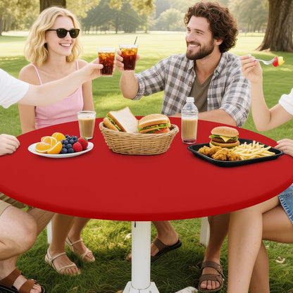 Smiry Round Spandex Tablecloth, Elastic Fitted Washable Tablecloths for 36"-44" Tables, Waterpoof Stretch Picnic Table Cover for Dining, Indoor and Outdoor, Red