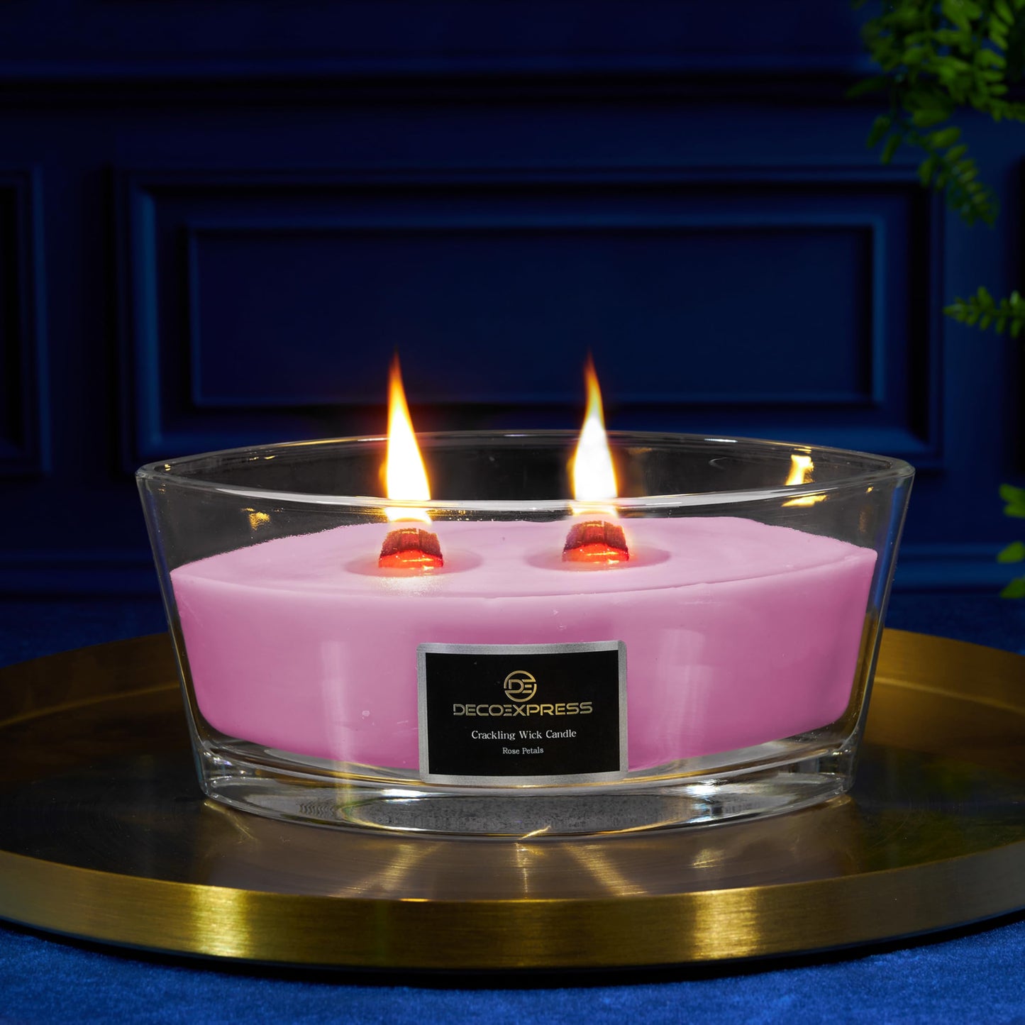 DECO EXPRESS Scented Candles, Crackle Double Wick Candles, Long 50 Hours Burn Time, Home Decor & Gift Ideas (Rose Petals)