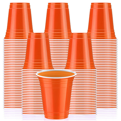 Sabary 100 Pack 12oz Plastic Cups Orange Graduation Heavy Duty Drinking Disposable Cups with Lines for Beverage Wedding Holiday Camping Barbecues Birthday Party Summer Outdoor Picnic