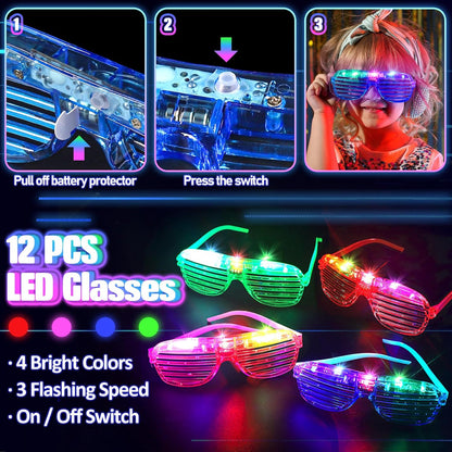 Skiennix 150PCS Glow in the Dark Party Supplies - Light Up Glasses, Headbands & Rings | Neon Party Pack
