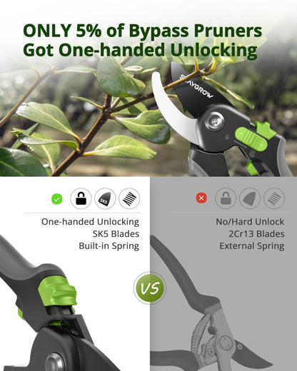 STAYGROW Pruning Shears for Gardening,8.5" SK5 Garden Shears Cuts 10000+ Times Staying Sharp, Garden Scissors with One-handed Unlocking&Adjustable Handle, Garden Clippers Gardening Tools for Men Women
