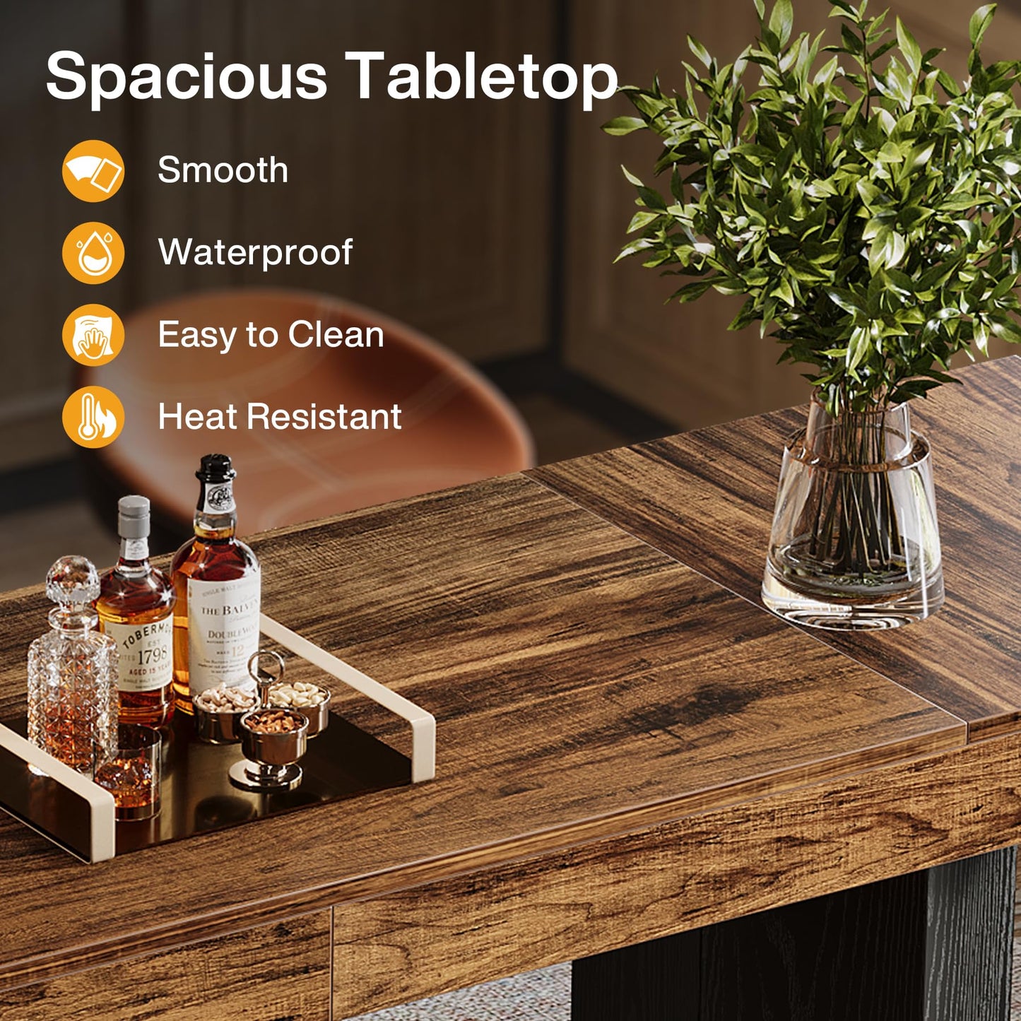 Tribesigns 70.9" Extra Long Bar Table, Industrial Counter Height Table, Rectangular Bar Height Tables with Metal Footrest for Kitchen Dining Room, Living Room, Pub (Rustic Brown & Black)