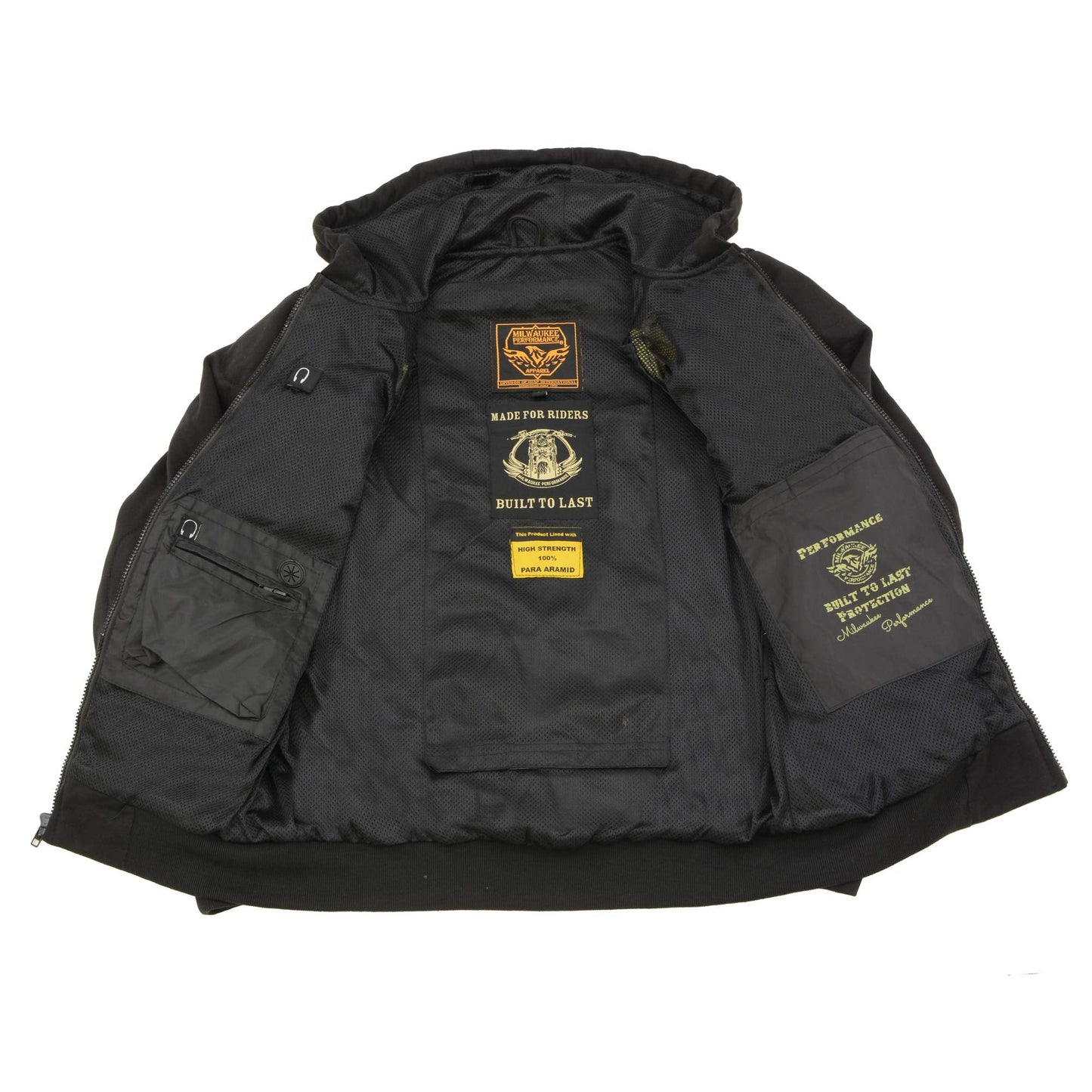 Milwaukee Leather MPM1788 Men's Black CE Approved Armored Riding Hoodie Sweater w/Aramid by DuPont Fibers - Medium