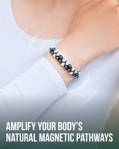 MagnetRX® Hematite & Moonstone Bracelet - MAX Strength Magnetic Hematite Bracelets - Natural Moonstone Crystals White Beaded Bracelets for Women