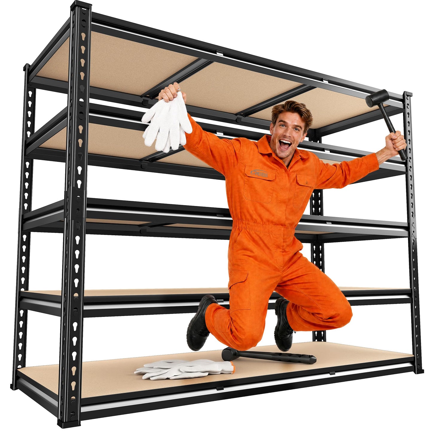 REIBII 48" W Garage Shelving 3080LBS Heavy Duty Storage Shelves 5 Tier Garage Shelves Adjustable Metal Shelving Unit Utility for Basement, Pantry, Warehouse, Commercial, Industrial, 72" H x 24" D