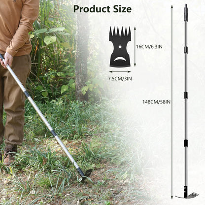 Mitclear Weed Puller Tool with Long Handle(58IN), 2-in-1 Gardening Hand Tools Weeds Remover, Weeder Rake & Garden Hoe Combo, Manual Weeding Puller Tool for Garden Yard Patio Lawn