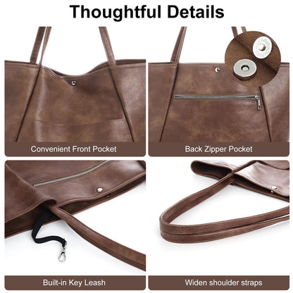 Large Tote Bag for Women Work 25L Travel Vegan Leather Ladies Handbags Weekender Purses Dark Brown