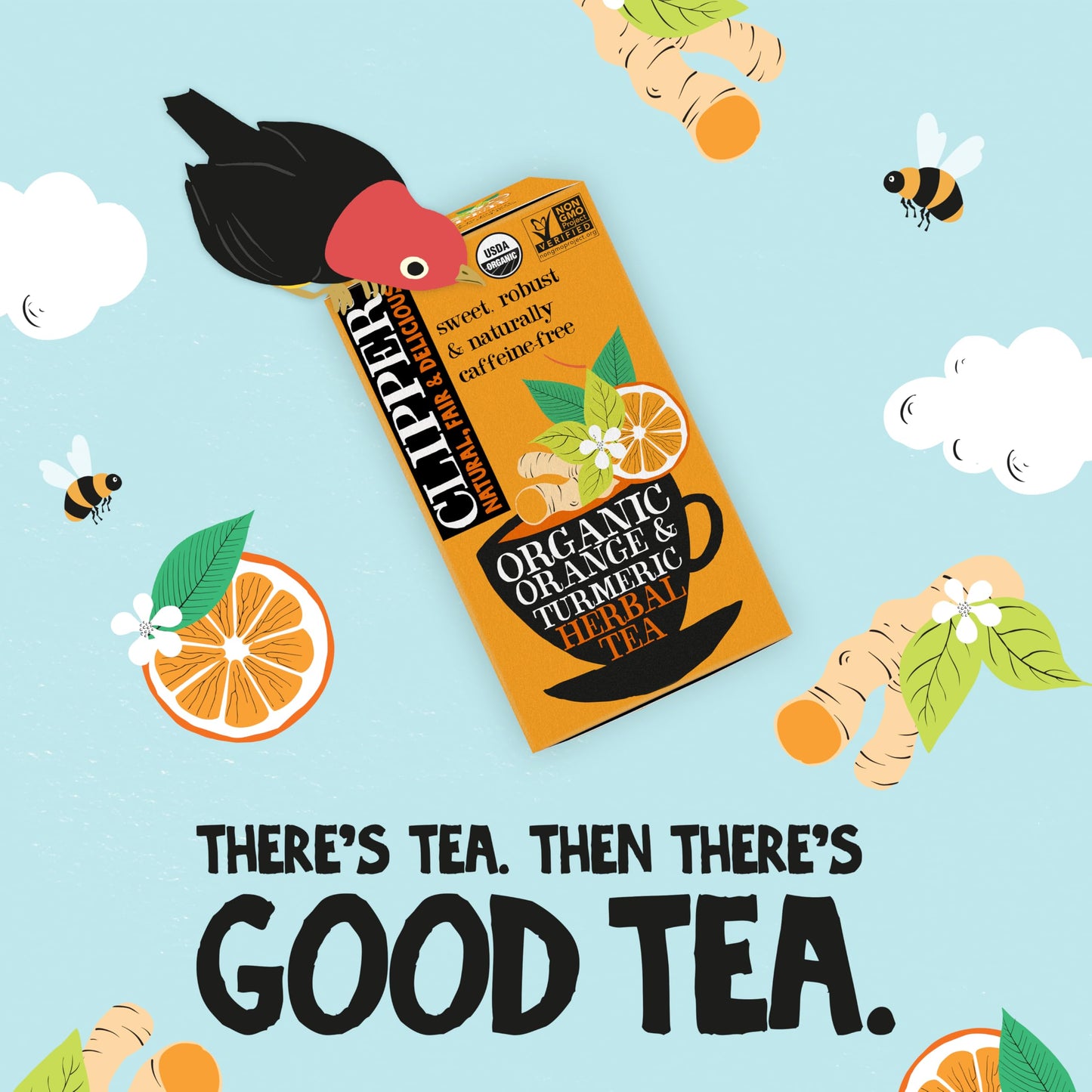 Clipper Tea, Orange & Turmeric, Organic with Licorice Root, Orange Peel and Hibiscus, Plant Based Herbal, Caffeine Free British, 6 Pack, 120 Unbleached Bags