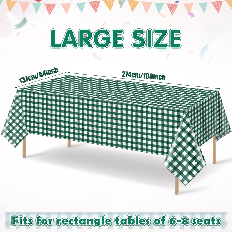 YIDAKO 3pcs 54X108inch Dark Green Checkered Tablecloth,Green Gingham Tablecloths Buffalo Plaid Disposable Plastic Table Covers for Birthday Baby Shower Bridal Wedding Party Birthday Decorations