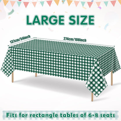 YIDAKO 3pcs 54X108inch Dark Green Checkered Tablecloth,Green Gingham Tablecloths Buffalo Plaid Disposable Plastic Table Covers for Birthday Baby Shower Bridal Wedding Party Birthday Decorations