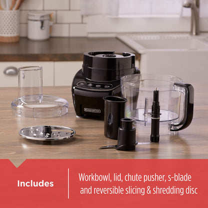 BLACK+DECKER 3-in-1 Easy Assembly 8-Cup Food Processor, Stainless Steel S-Blade, Easy-Clean, Touchpad Controls Black