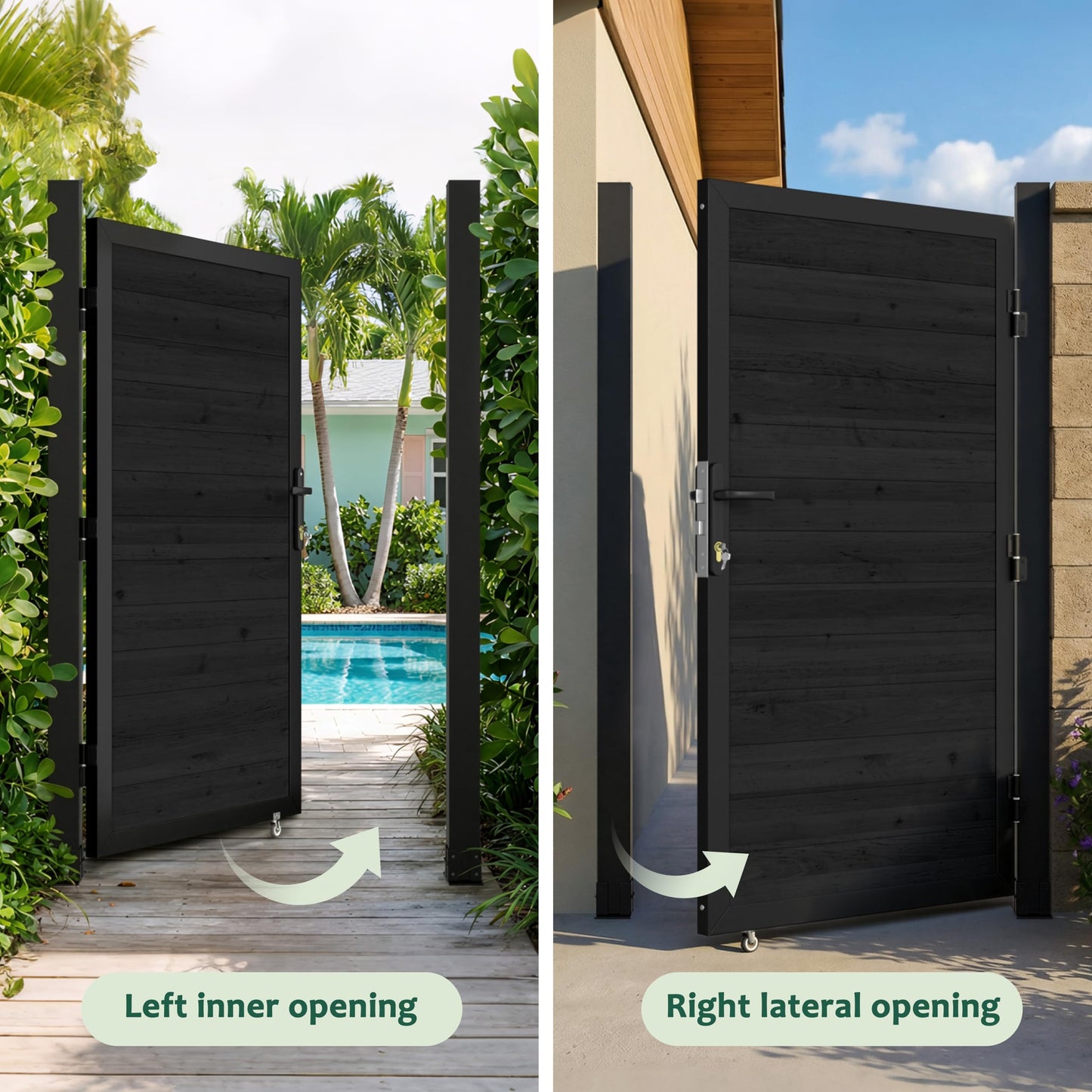 BlueWish 6 x 3 FT Cedar Wood Fence Gate Kit, Board-on-Board Privacy Fence Gate, Aluminum Frame with Security Lock System, Outdoor Garden Yard Complete Gate Kit for Backyard, Pool, Black