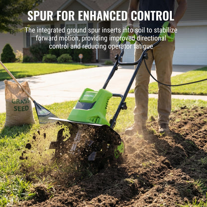 WORKPRO 12.5 Amp Electric Garden Tiller & Cultivator, 16" Tilling Width & 8.7" Depth, 6 Steel Tines, 4-Position Adjustable Wheels, Safety Switch, Corded Rototiller for Garden, Lawn & Flower Beds
