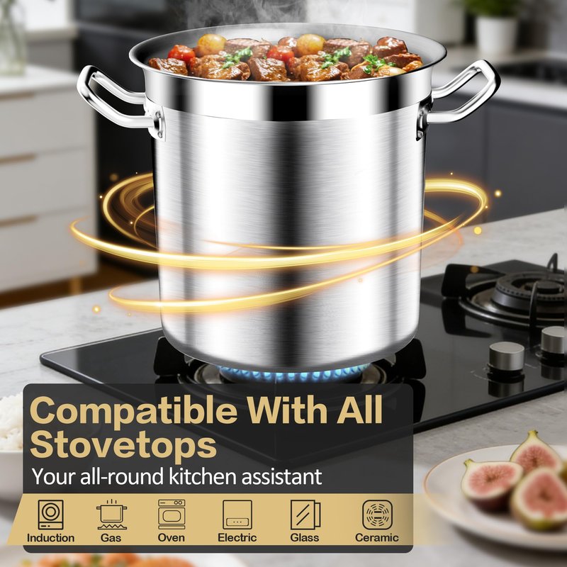 Stainless Steel Stock Pot - 24QT Heavy Duty Induction Cooking Pot with Lid, Nonstick Thick Bottom Big Stockpot, Deep Cookware for Canning, Boiling Beer Brewing, Soup, Seafood Boil Soup Pots
