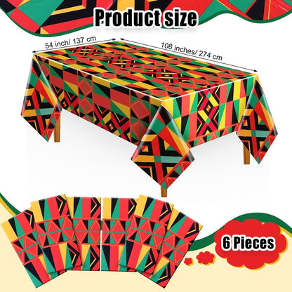 Frienda 6 Pcs Juneteenth Tablecloths 108 x 54 Inch African American Plastic Table Cloth Rectangular Kente Table Cover for Kitchen Dining Decor 1865 Freedom Day Holiday Party Supplies