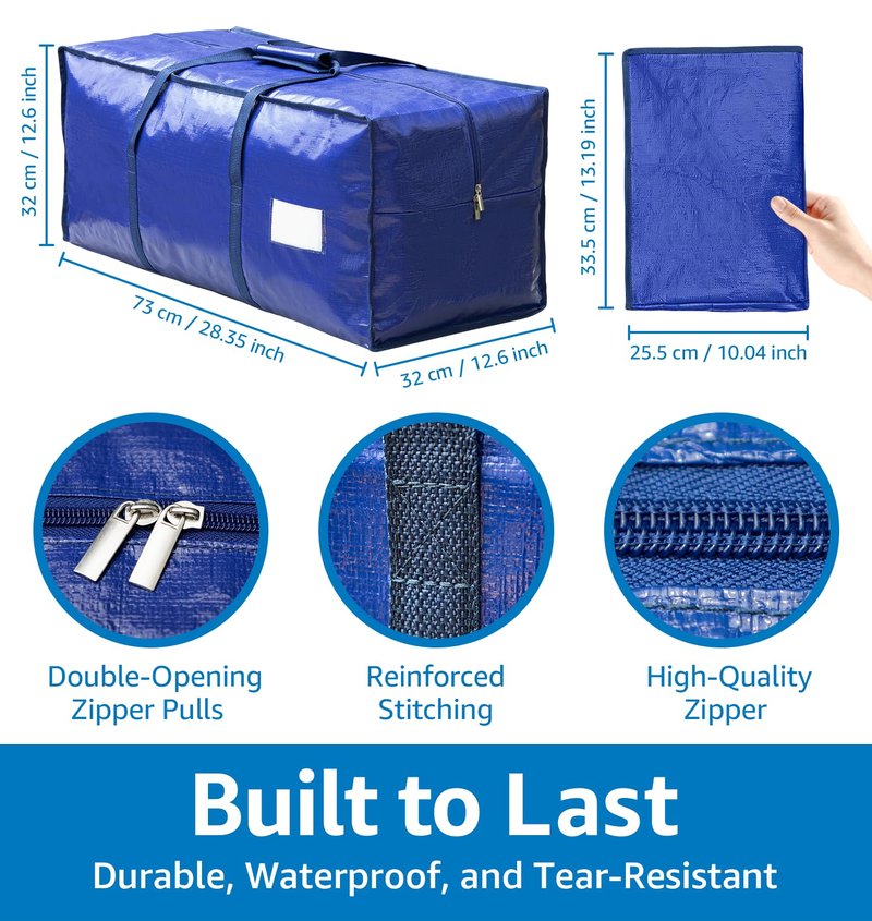 6 Pack Large Moving Bags Heavy Duty – Reusable Storage Bags with Zippers & Handles | Extra-Large Packing Bags for Moving Boxes, Clothes, Bedding, Holiday Décor & Home Storage