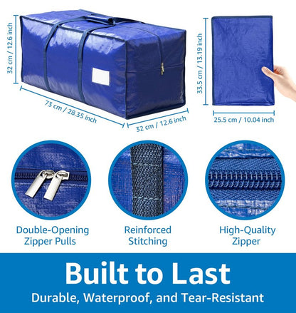 6 Pack Large Moving Bags Heavy Duty – Reusable Storage Bags with Zippers & Handles | Extra-Large Packing Bags for Moving Boxes, Clothes, Bedding, Holiday Décor & Home Storage