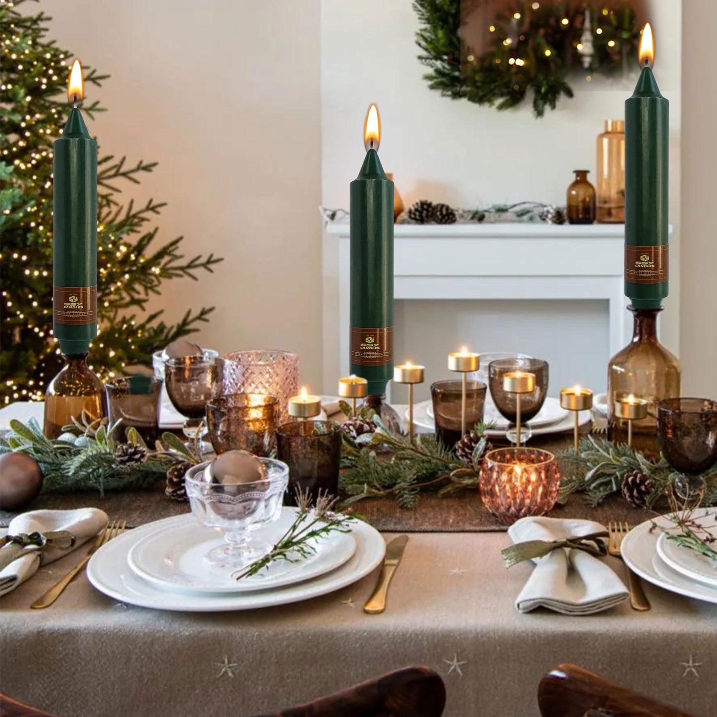 Unscented Candle Sticks 7 inch Hunter Green Taper Candles Set of 4 Smokeless Candle Slow Burning Candlesticks Perfect as Dinner Household Holiday & All Special Occasions