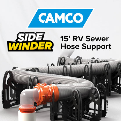 Camco Sidewinder 15-Ft RV Sewer Hose Support - Flexible Telescoping Design for Avoiding Obstacles & Deep Cradles Secure RV Sewer Hose - Out-of-The-Box Ready & Folds for RV Storage (43043)