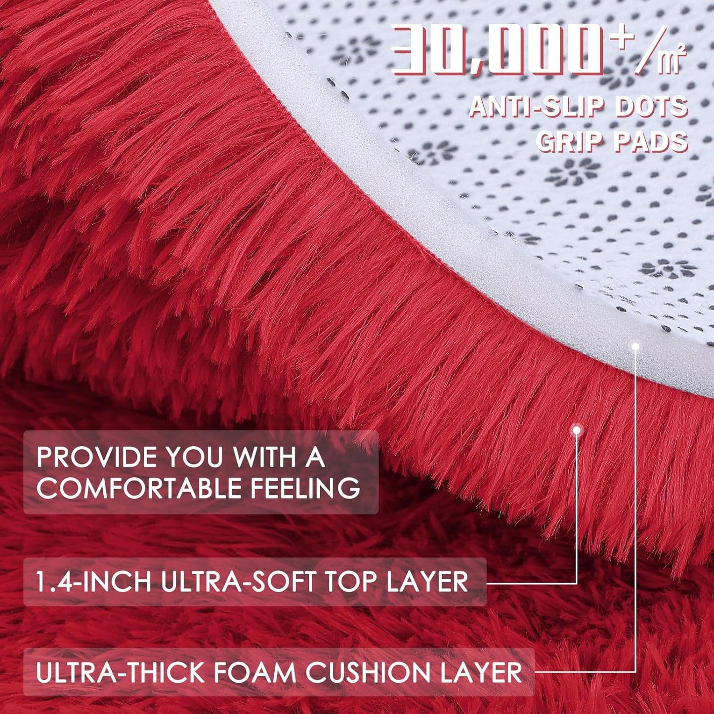 OLANLY Small Bedside Rug - Soft, Machine Washable Shaggy Throw Rug for Bedroom & Nursery | Red