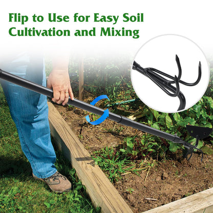 COCONUT 2-in-1 Garden Hoe, 45" Weeding & Cultivating Tool with Curved Tines & Sharp Blade, Stand-Up Design Saves Your Back, for Loosening Soil in Vegetable Garden & Flower Beds
