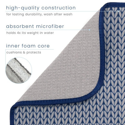 S&T INC. Dish Drying Mat, 16” x 18”, Absorbent Microfiber Kitchen Counter Mat, Dish Drying Pad for Dishes, Utensils, Pots and Pans, Large, Blue Stockinette