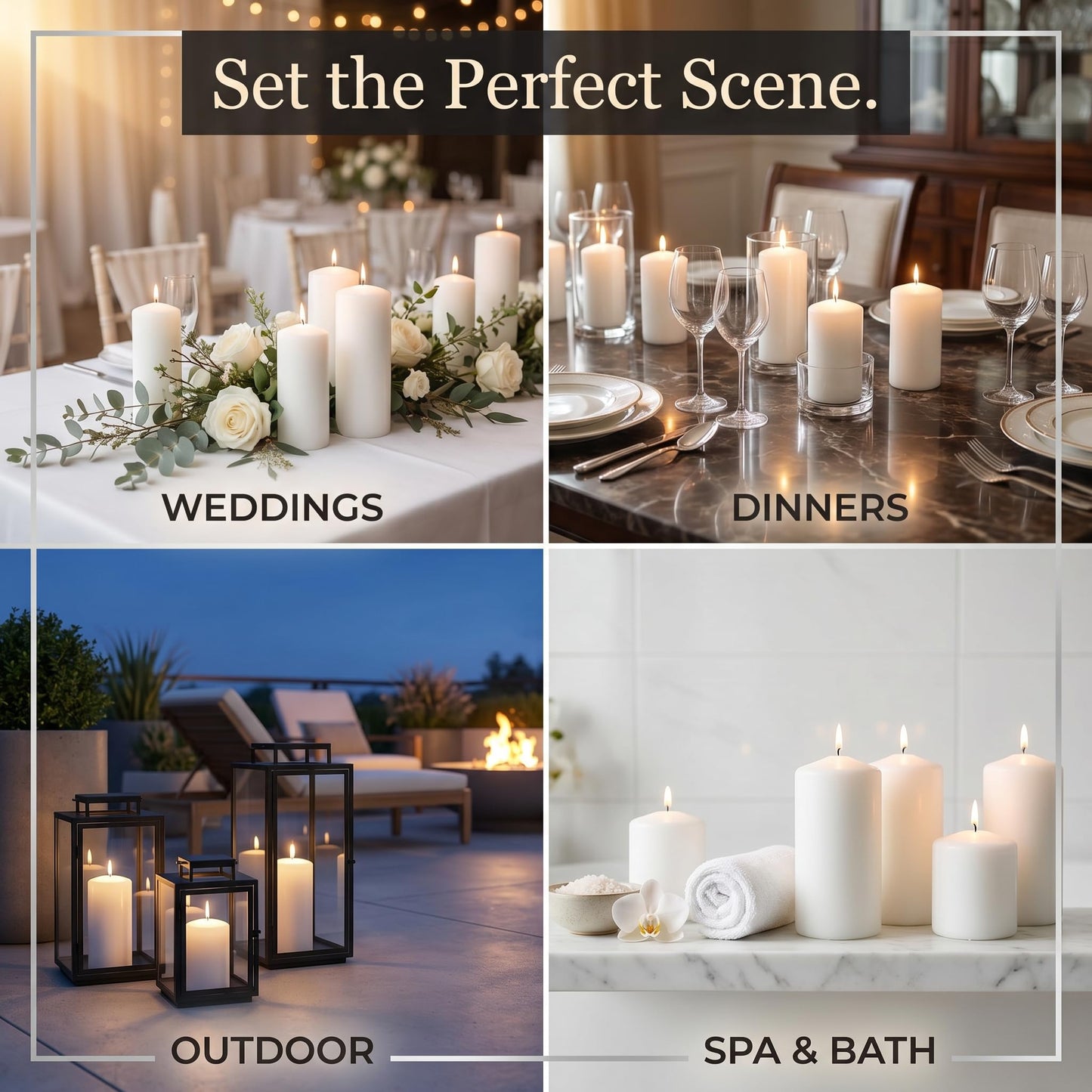 Unscented Pillar Candles - Set of 4 Vanilla Candles - 3x6 Slow Burning Candles for Weddings & Table Centerpieces - Large Pillar Candles, PARNOO
