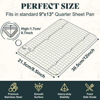 Cooling Racks for Cooking and Baking - 8.5"x12" Oven Safe Premium Stainless Steel Heavy Duty Baking Rack Tight-Wire, Fits Quarter Sheet Pan for Roasting & Grilling & Cooking - Set of 2