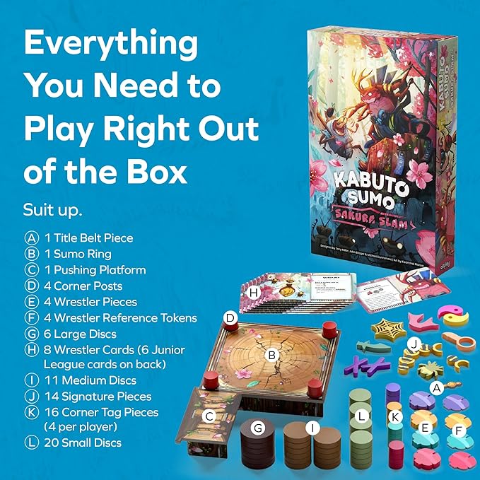 ALLPLAY Kabuto Sumo: Sakura Slam Board Game for Adults- The Return of The Coin Pushing Beetle Brawl - Standalone Sequel - Strategy Dexterity Game - 2-4 Players Ages 6+