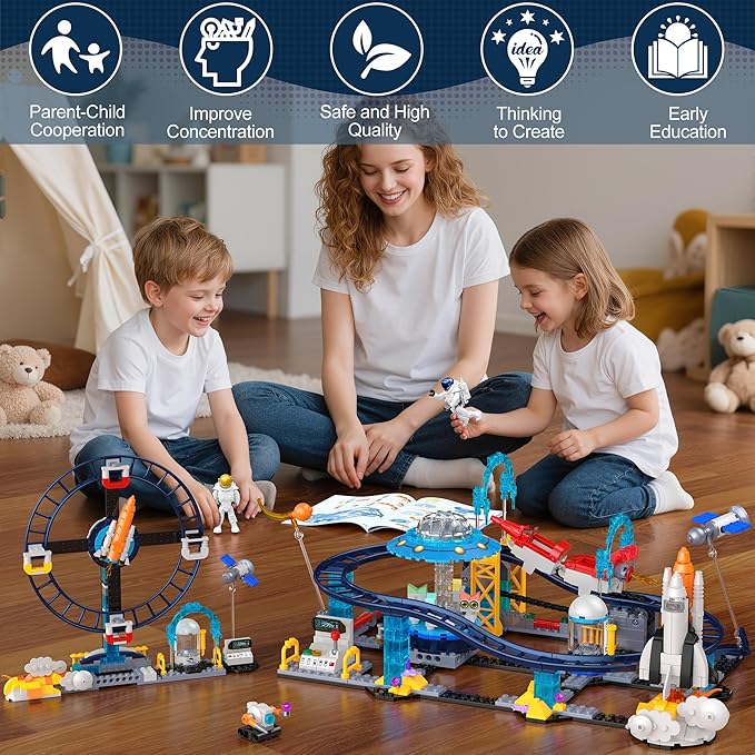 2 in 1 Space Roller Coaster Building Set for Kids 6+ 788PCS STEM Astronaut &amp Spaceship Toy Creative Space Station Construction Kit Birthday for Boys Girls Ages 6-12