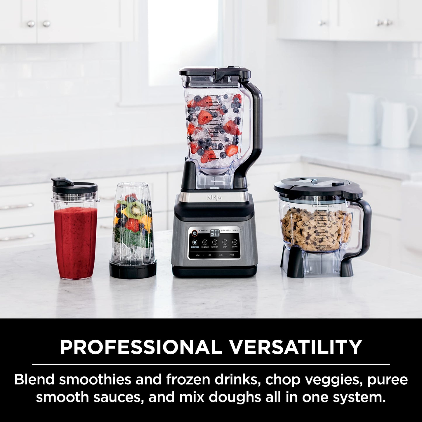 Ninja BL660 Professional Compact Smoothie & Food Processing Blender, 1100-Watts, 3 Functions -for Frozen Drinks, Smoothies, Sauces, & More, 72-oz.* Pitcher, (2) 16-oz. To-Go Cups & Spout Lids, Gray