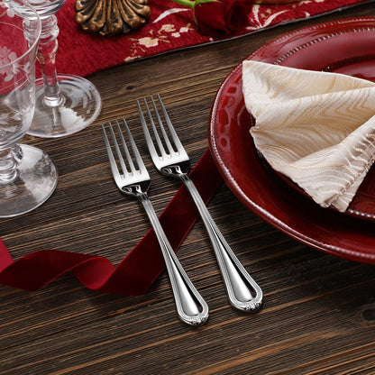 KEAWELL Pearl Edge 4-Piece Premium Fork Set, 18/10 Stainless Steel, Fine Silverware with Mirror Finish, Dishwasher Safe (4, 8" Dinner Forks)