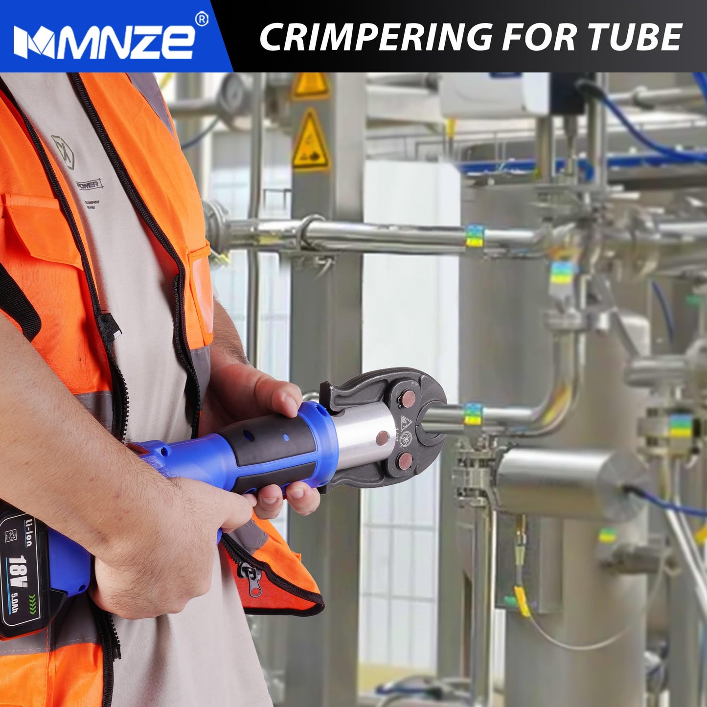 MMNZE Pro Press Tool Kit, Electric Rechargeable Copper Stainless Steel Tube Pipe Fitting Crimping Tool with 1/2" 3/4" 1" Pro Press Jaws and 2 Batteries, 3T 1" Stroke, LS-1525