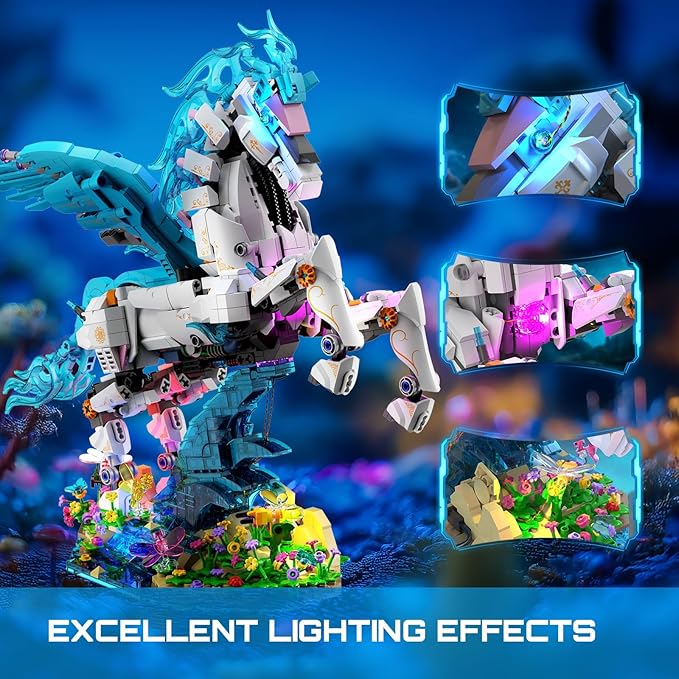 Flying Horse Building Set with LED Light Greek Mythology Pegasus Collection 3D DIY Model Kits Toy Building Blocks Set for Adults Creative Gifts for Birthday and Festival
