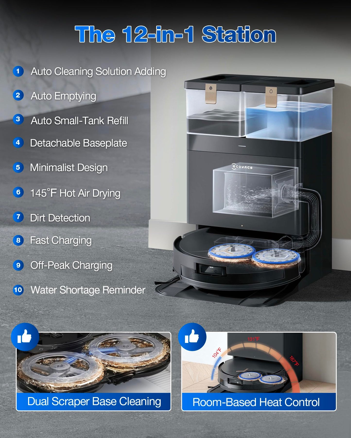 ECOVACS DEEBOT T50 MAX Robot Vacuum and Mop,18,500Pa Blast Suction,12-in-1 Omni Station,18mm Auto Mop Lift, Zero Tangle, TruEdge Edge Cleaning, Perfect for Pet Hair, Carpets & Hard Floors