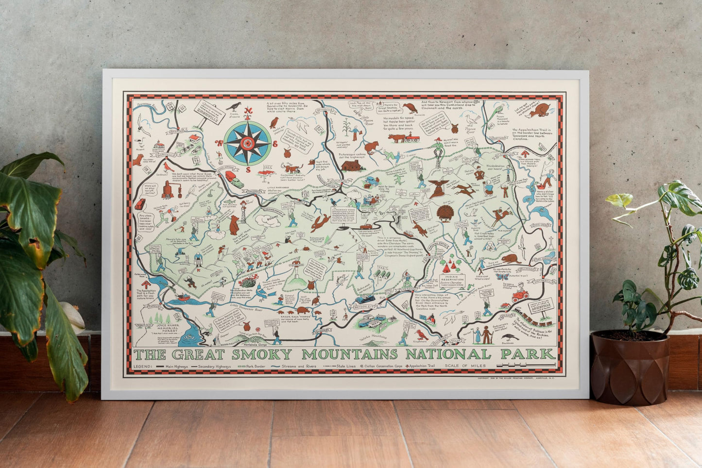 Great Smoky Mountains National Park Pictorial Map 1939 - Historical Print - 36in x 24in