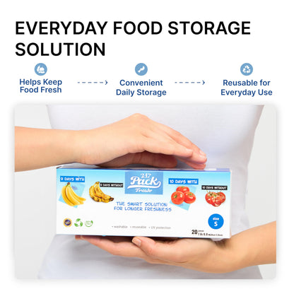 Freshpack 247 Produce Storage Bags Size L 12 x 14 Inches 1.5 Gallon 20 Pack Reusable Food Storage Bags With Zipper For Fruits Vegetables Meal Prep Lunch Pantry Use