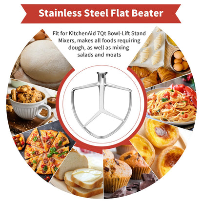 Stainless Steel Stand Mixer Attachment 3-Piece Set for KitchenAid 7QT Lift Bowl Mixer. Includes whisk, flat beater and dough hook for KitchenAid 7-quart mixer, Dishwasher Safe