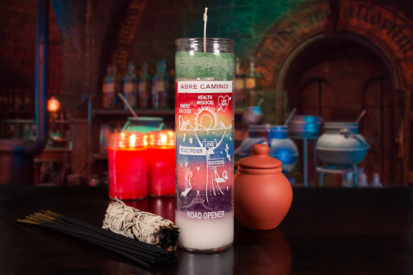 Botanica Emporium Abre Camino Road Opener Vision Candle | 7 Day Glass Spiritual Candle | 8" Tall | Unscented